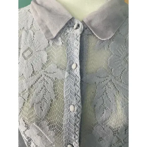 Free People Women’s Madonna Semi-Sheer Lace Cropped Top Blouse Lilac Size XL - Picture 6 of 9